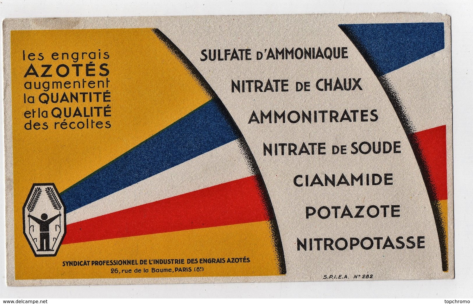 Buvard Les Engrais Azotés S.P.I.E.A. Sulfate D'ammoniaque Nitrate De Chaux Potazote... - Agriculture