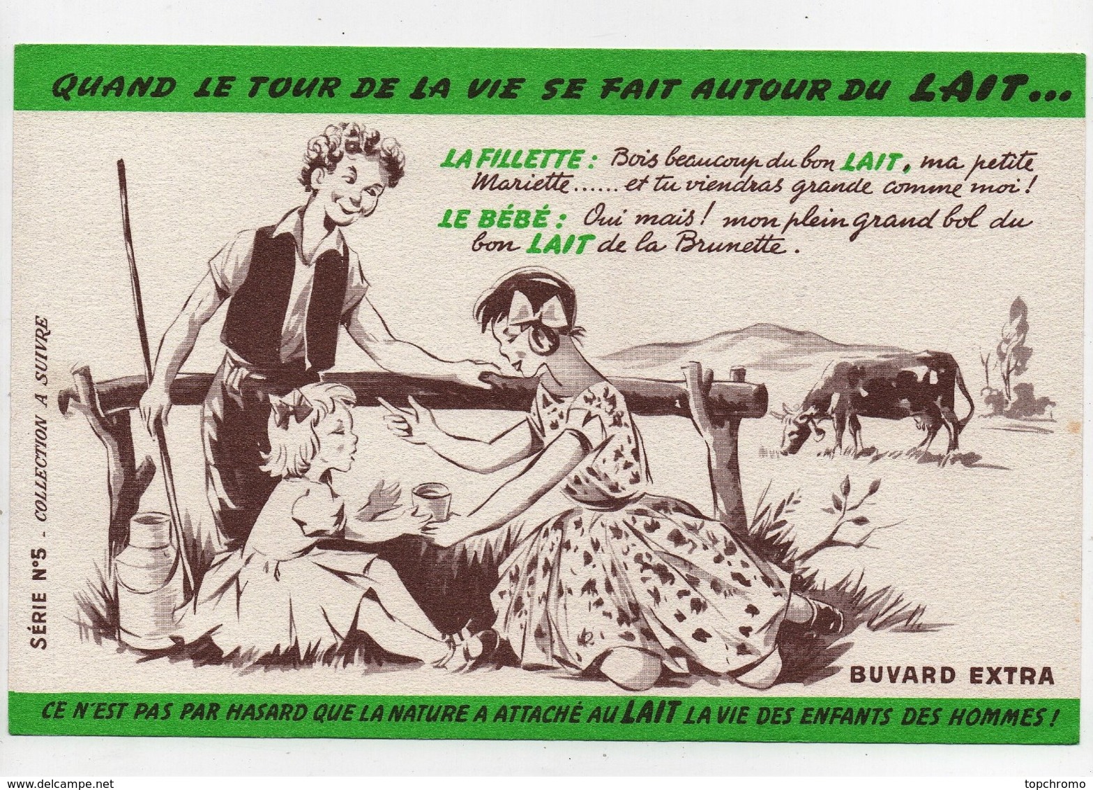 Buvard Quand Le Tour De La Vie Se Fait Autour Du Lait Enfants Fillette Bébé Vaches - L