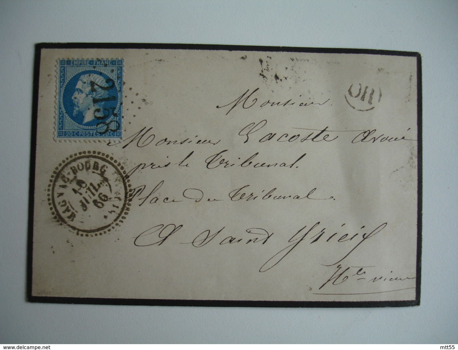 Cachet Type 22 Magnac Bourg O R Origine Rurale Gros Chiffre 2158 Sur Lettre Pour Saint Yrieix - 1849-1876: Periodo Classico