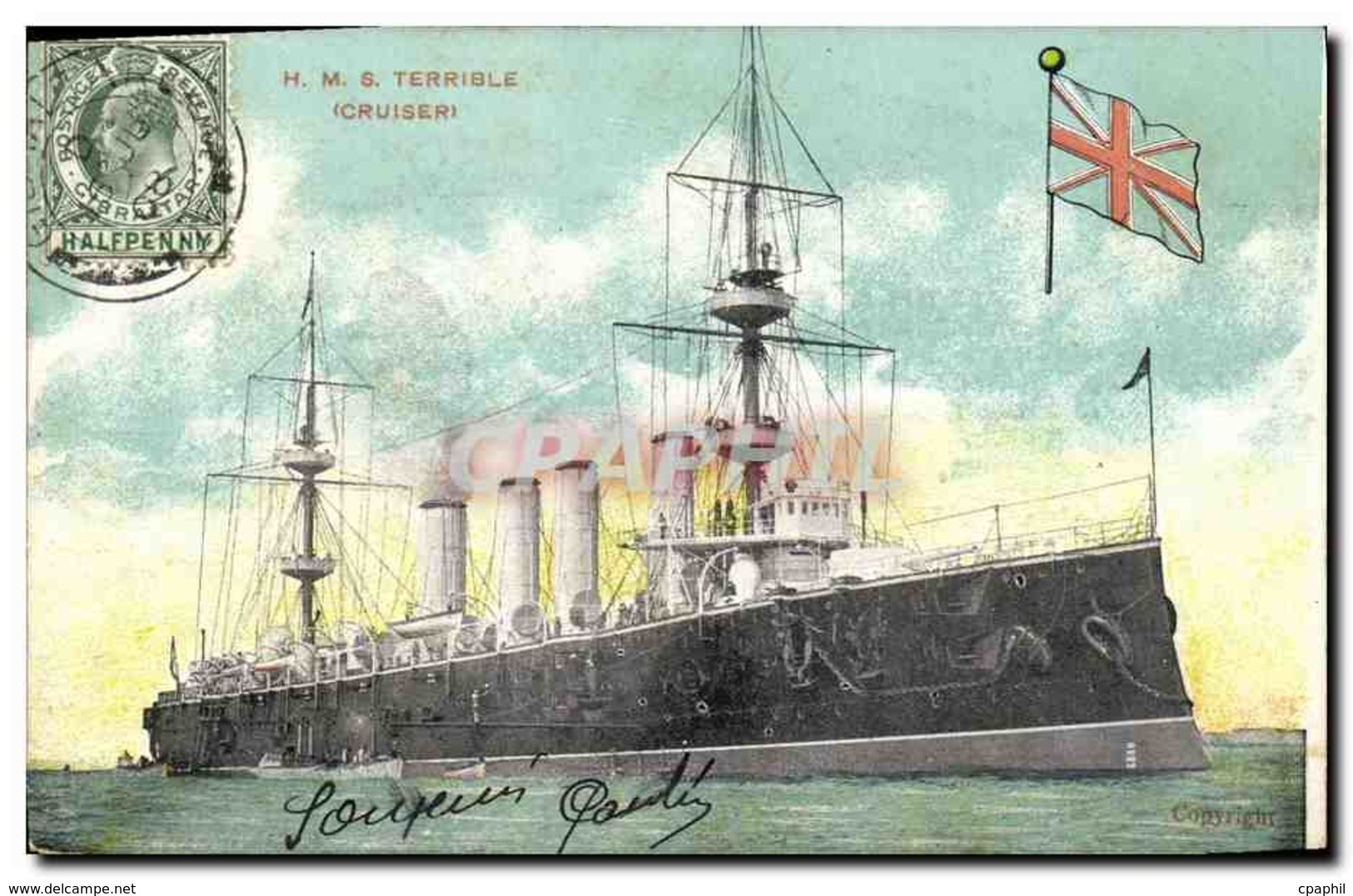 CPA Bateau Guerre HMS Terrible Cruiser Gibraltar - Guerre