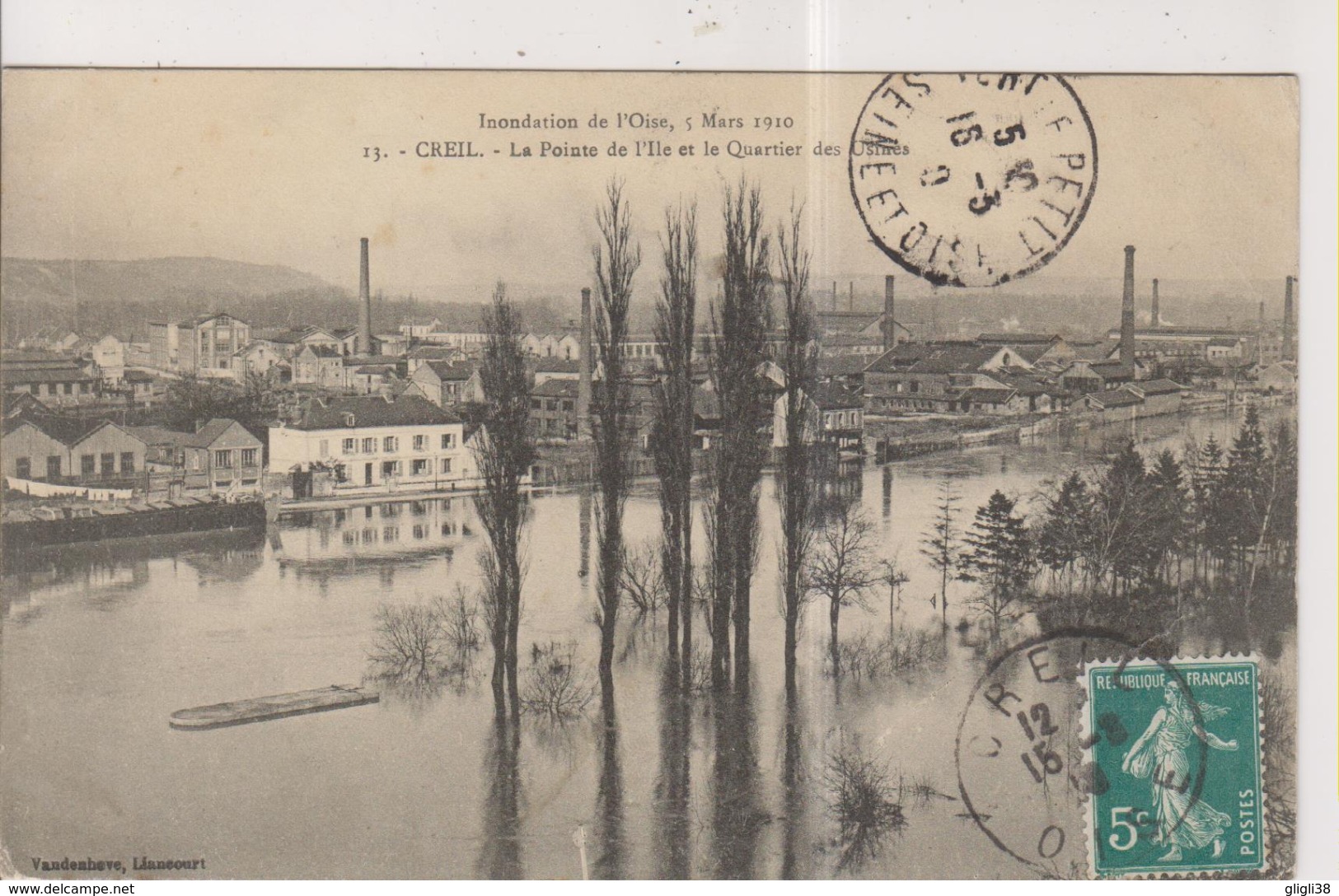 CPA-60-Oise- CREIL- Inondation De L'Oise- Mars 1910- La Pointe De L'Ile Et Le Quartier Des Usines- - Creil