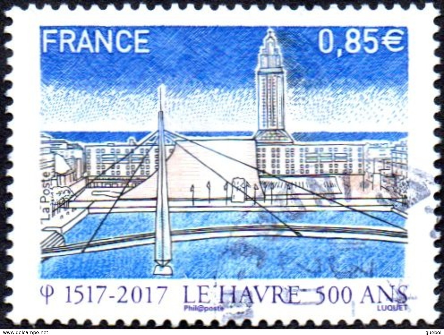 Oblitération Cachet à Date Sur Timbre De France N° 5166 - 500 Ans Du Havre - Bassin Du Commerce, Pont De Normandie - Oblitérés