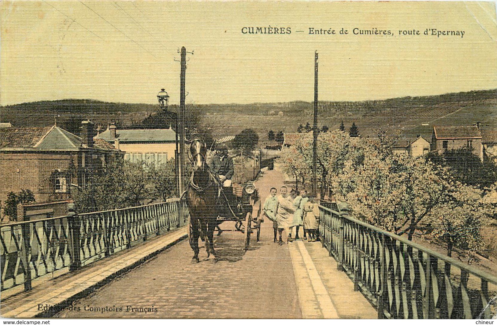 CUMIERES ENTREE DE CUMIERES ROUTE D'EPERNAY CARTE COLORISEE ET TOILEE - Andere & Zonder Classificatie