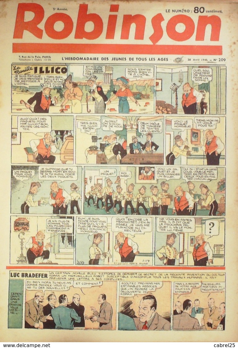 ROBINSON-1940/209-GUY L'ECLAIR-MANDRAKE-JEAN BOLIDE-POPEYE-FAMILLE ILLICO-LUC BRADEFER-JEAN MARIE Le MOUSSE - Autre Magazines