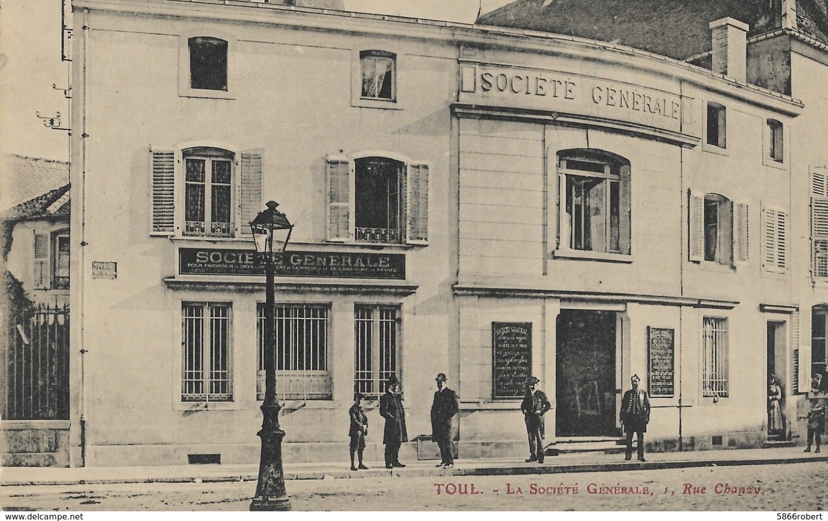 CARTE POSTALE ORIGINALE ANCIENNE : TOUL  LA BANQUE DE LA SOCIETE GENERALE  RUE CHANZY  ANIMEE  MEURTHE ET MOSELLE (54) - Banques