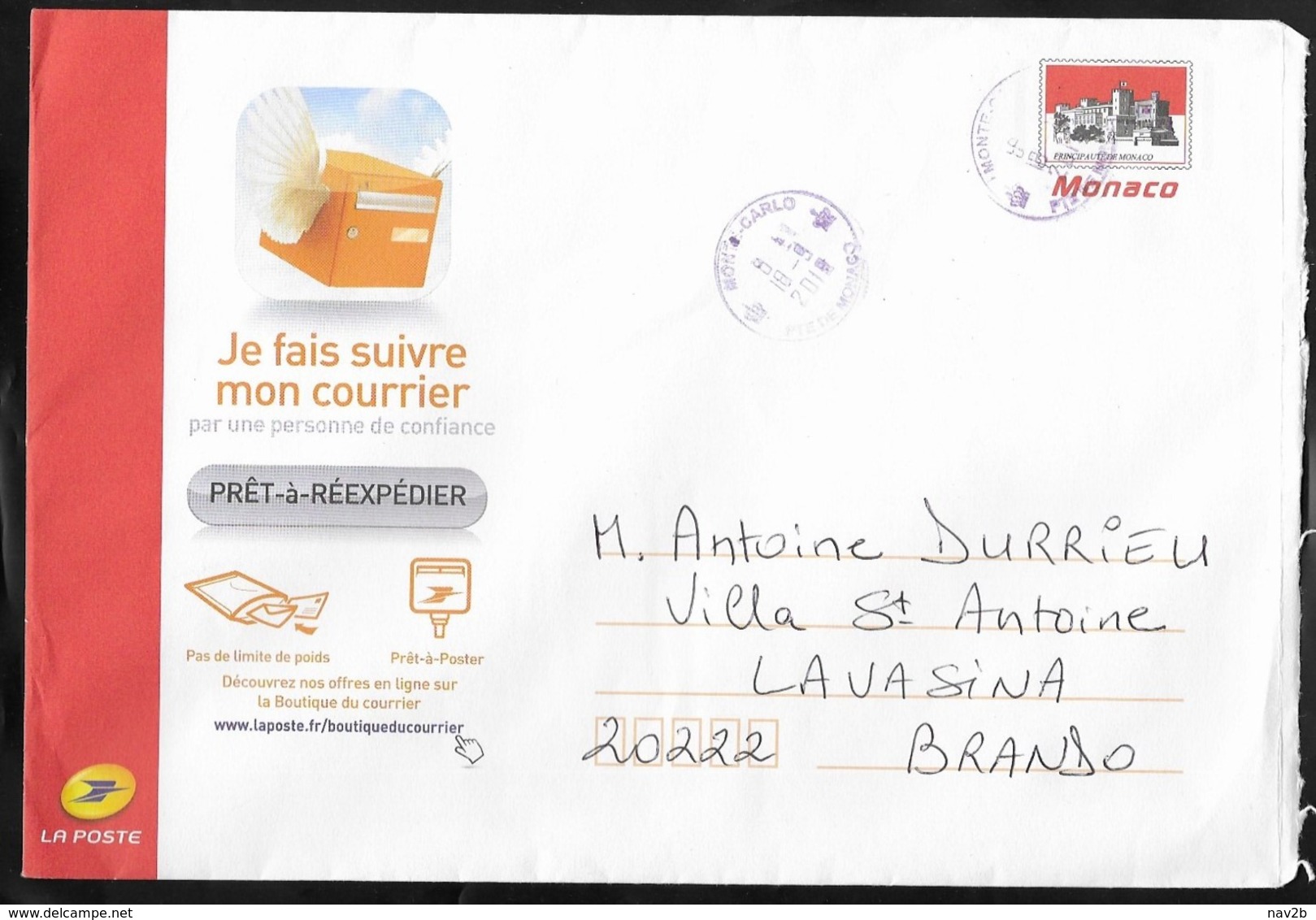 Monaco . Entier Enveloppe De Réexpédition Du Courrier . Oblitérée Monaco Monte Carlo 2019 - Enteros  Postales