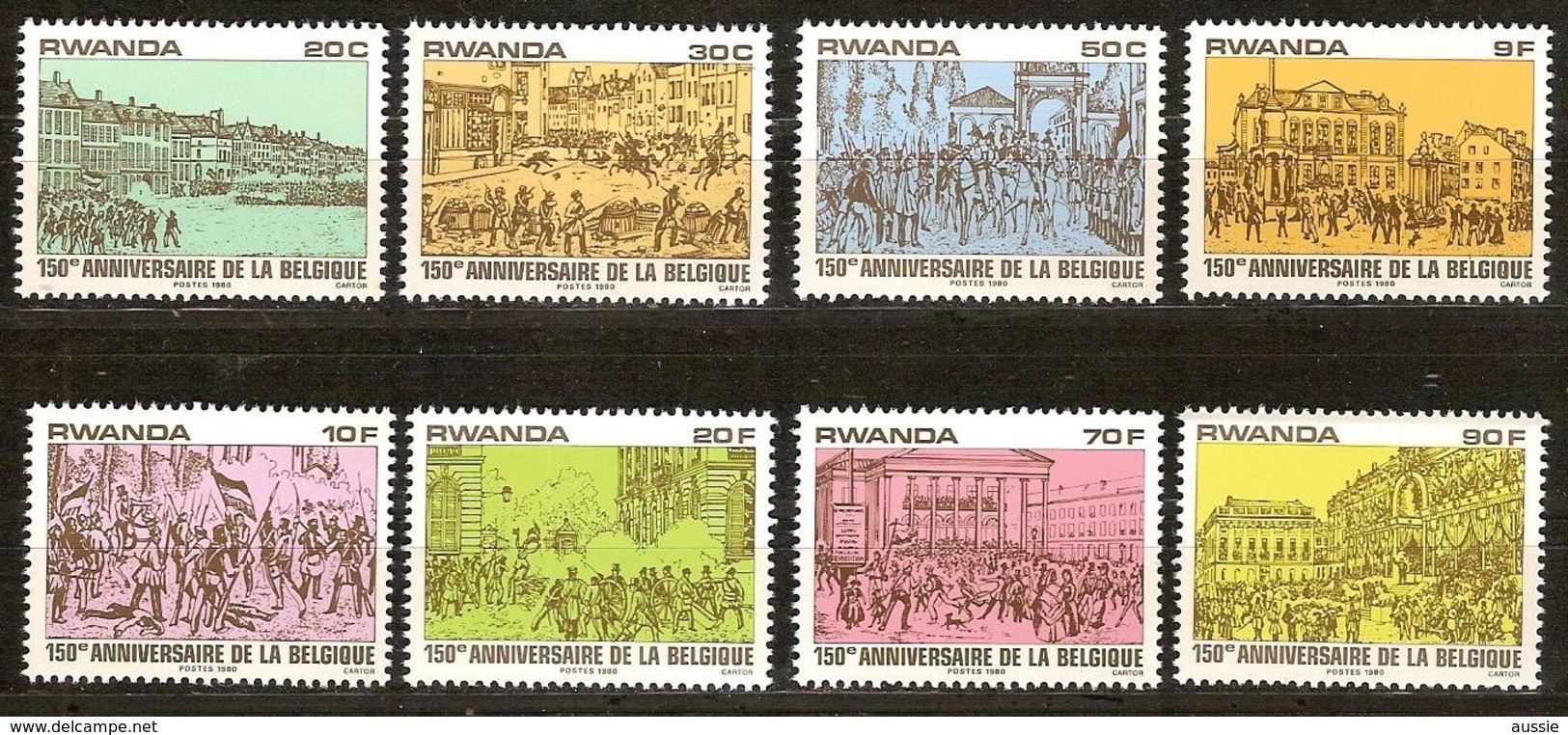 Rwanda Ruanda 1980 OBCn° 1012-1019 *** MNH  Cote 5,50 € 150 Ans Indépendance Belgique Onafhankelijkheid Belgie - Nuevos