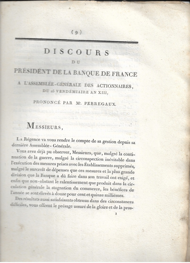 Bonaparte, Banque De France An 13 - Documents Historiques