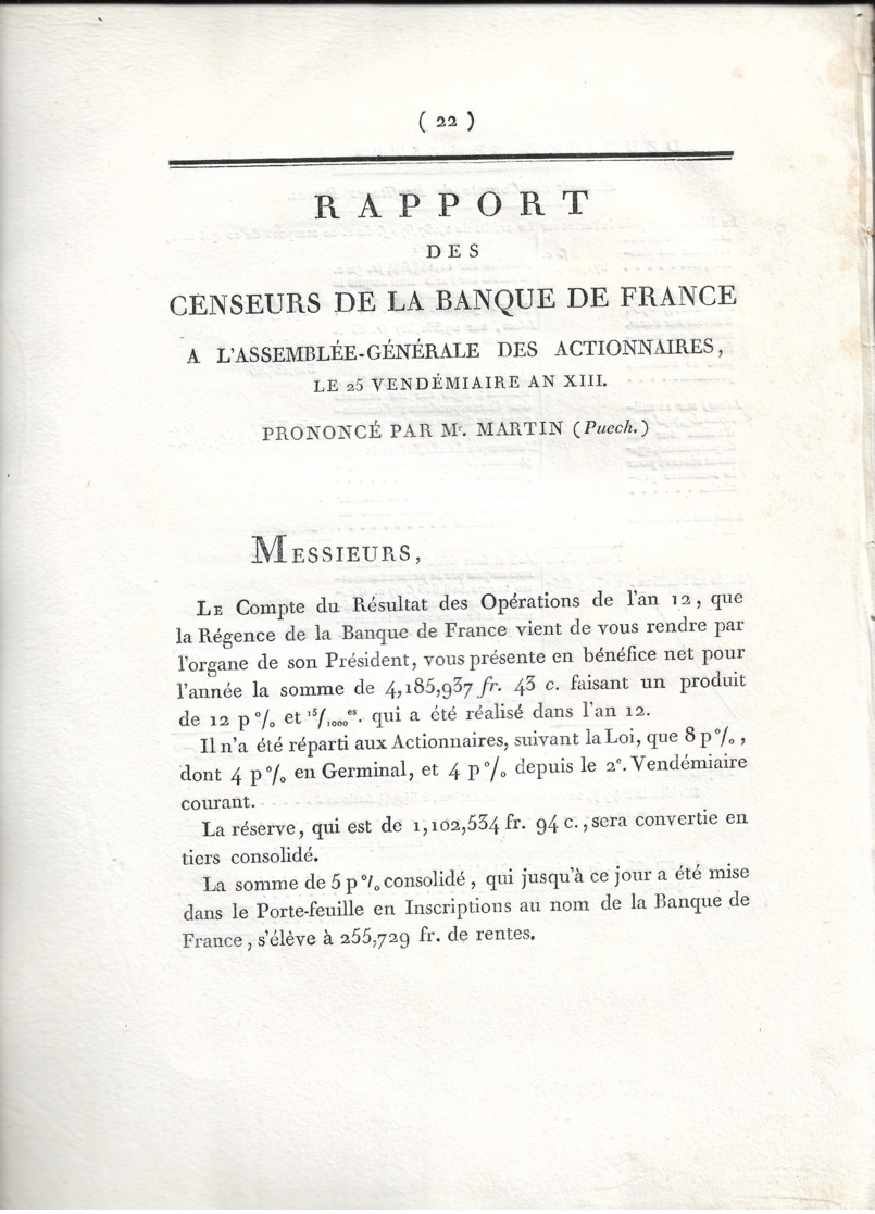 Bonaparte, Banque de France an 13