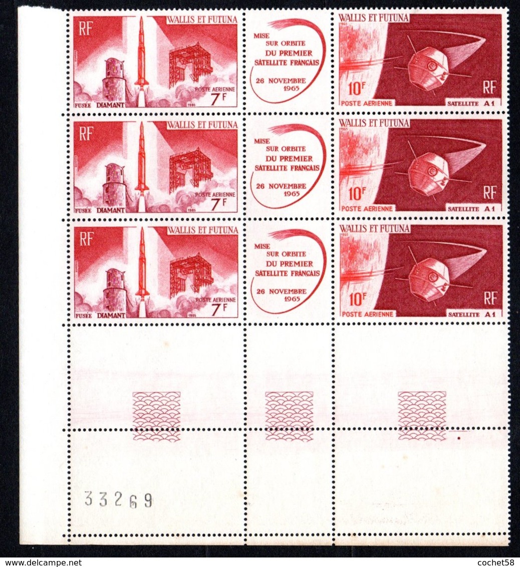 WALLIS ET FUTUNA Triptyque Premier Satellite Français 1966 (feuille De 3 Triptyques) - Ungebraucht