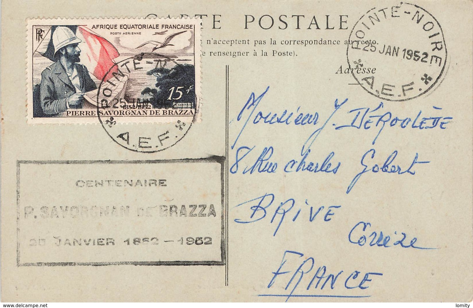 56 Auray Vieille Halle Jour De Marché Timbre + Cachet AEF Premier Jour 1952 Pointe Noire Centenaire Savorgnan Brazza - Auray