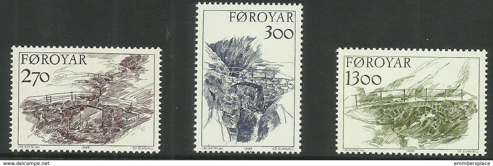 Faroe Islands - 1986 Stone Bridges  MNH **   SG 137-9  Sc 149-51 - Faroe Islands