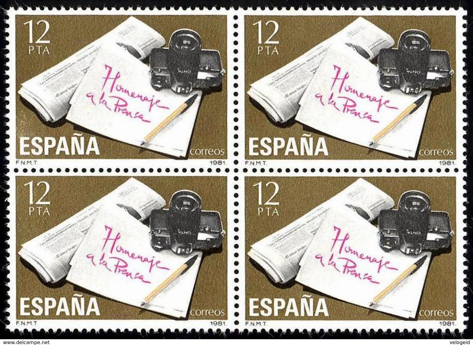 España. Spain. 1981. B4. Homenaje A La Prensa. Periodico Y Maquina Fotografica - Unused Stamps