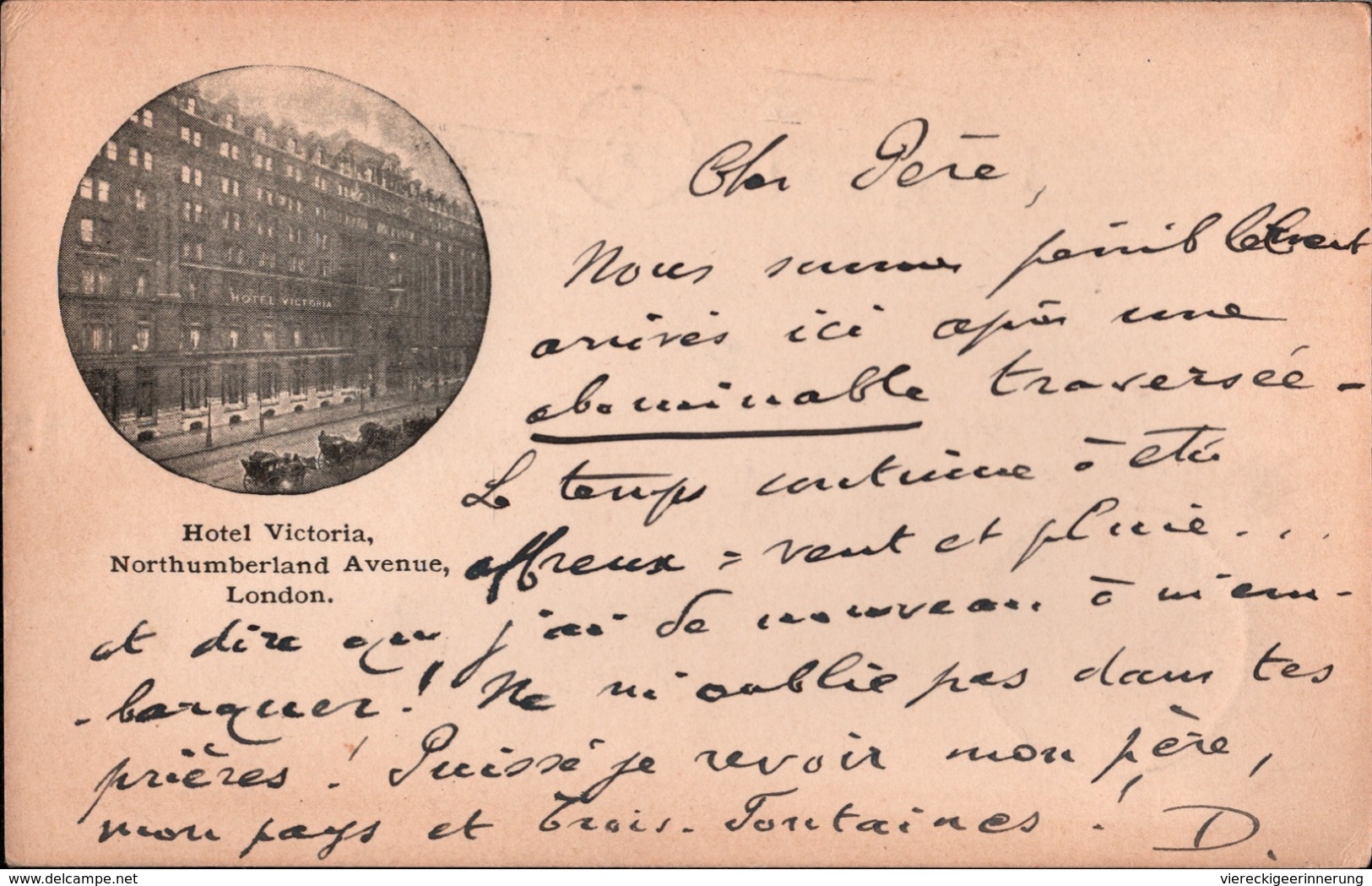 !  Old Postcard London, Hotel Victoria, Northumberland Avenue, 1912, Vilvoorde - Autres & Non Classés