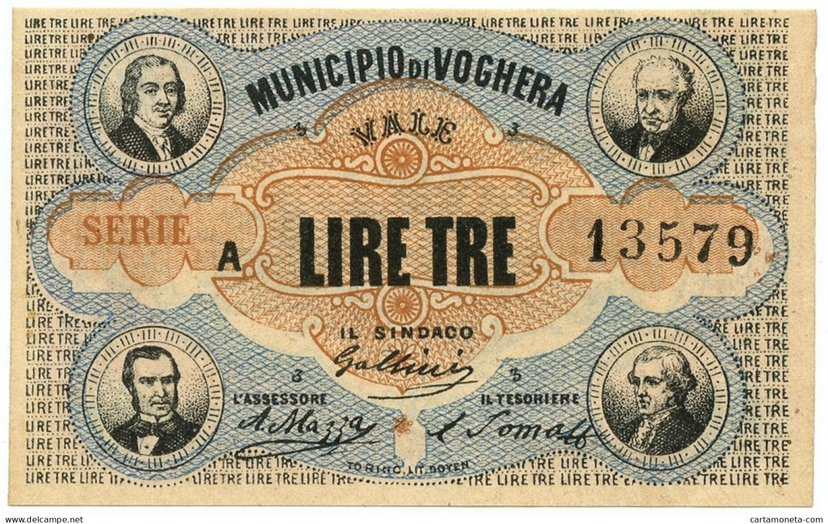 3 LIRE BIGLIETTO FIDUCIARIO MUNICIPIO DI VOGHERA SUP+ - Altri & Non Classificati