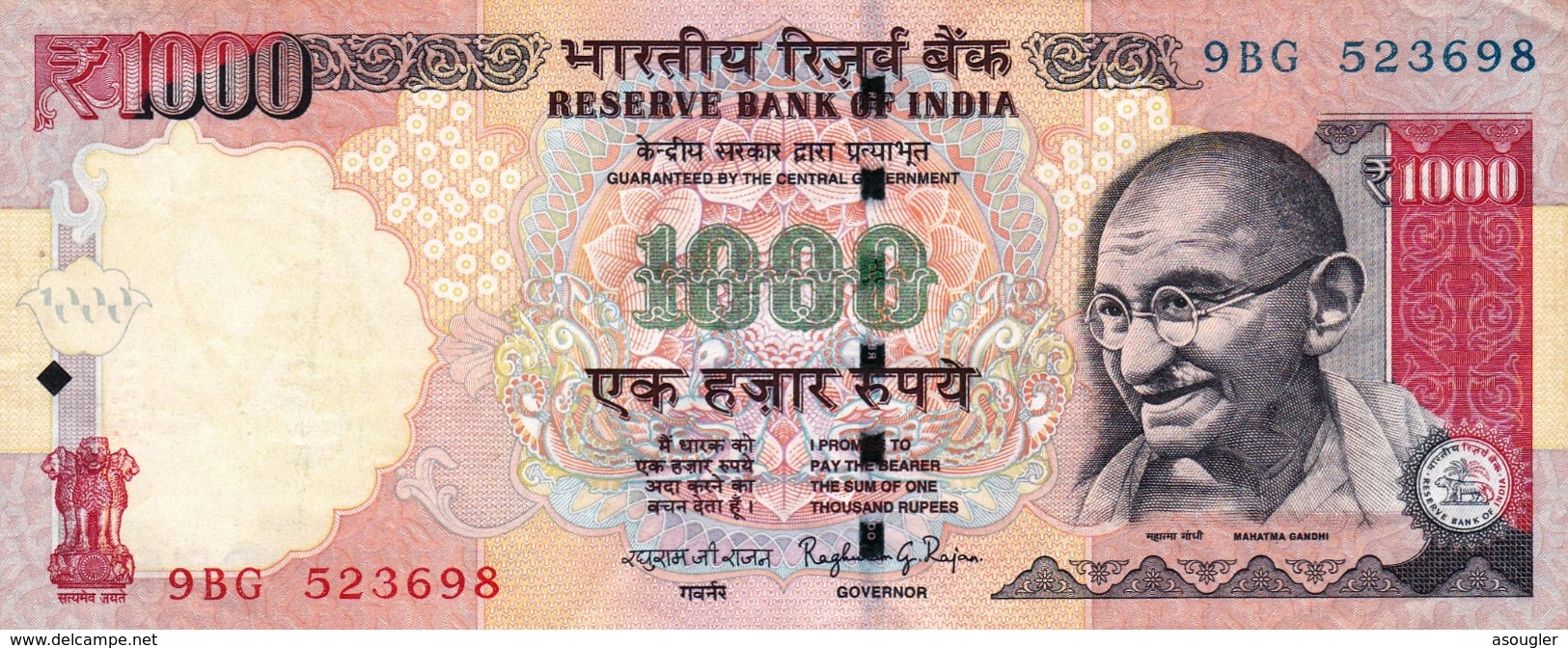 INDIA 1000 RUPEES 2014 VF P-107i "free Shipping Via Registered Air Mail" - Indien