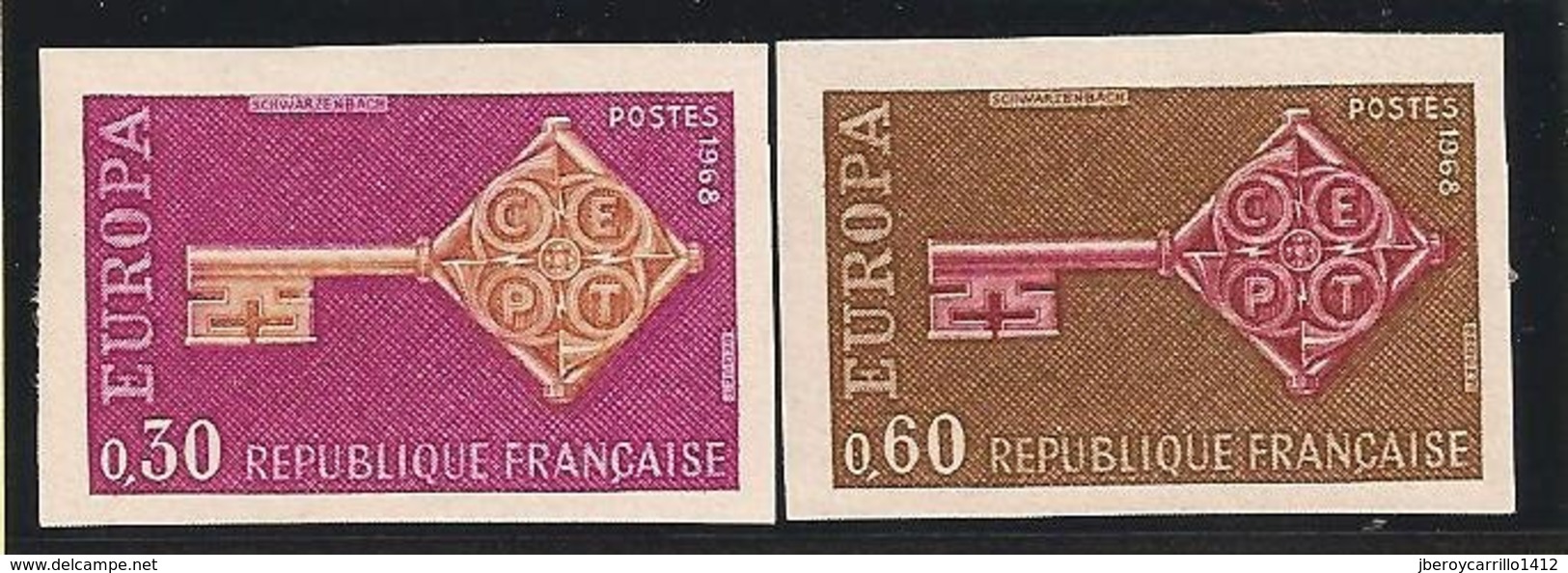 FRANCIA - FRANCE - EUROPA 1968 - SERIE  2 V.- SIN DENTAR  LUJO (IMPERFORATED) - 1968