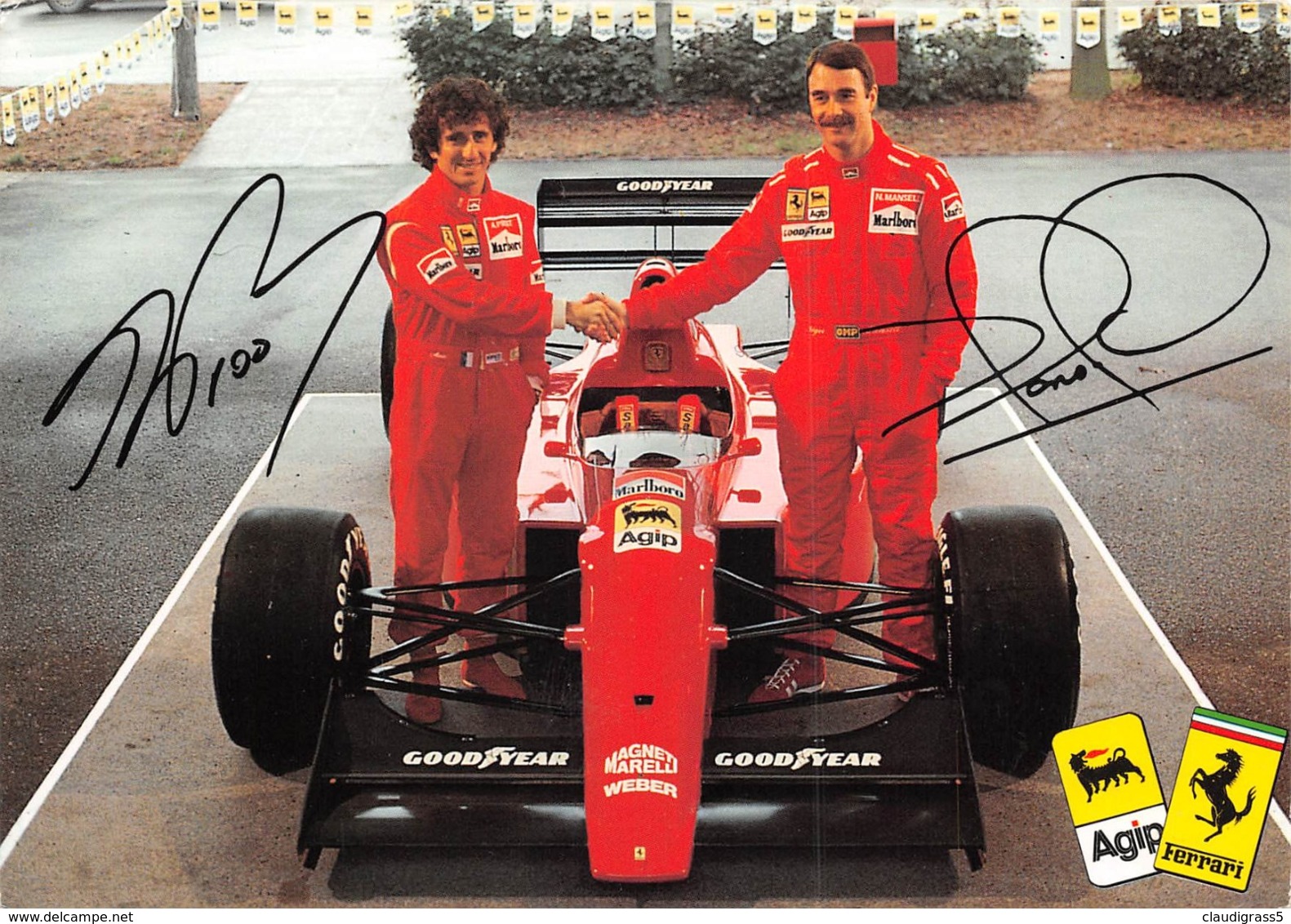 0758 "FERRARI  AGIP - ALAIN PROST E NIGEL MANSELL - 1990"  CART. ILL. ORIG. NON SPED. - Personalidades Deportivas