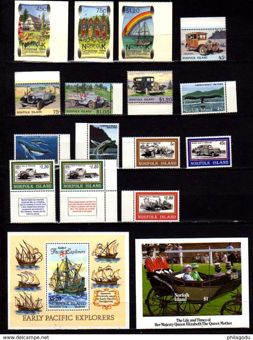 Norfolk 1994-95, Noël, Automobiles Anciennes, Baleines, Véhicules De La 2° Guerre Mondiale, Cote 45 € - Autres - Océanie