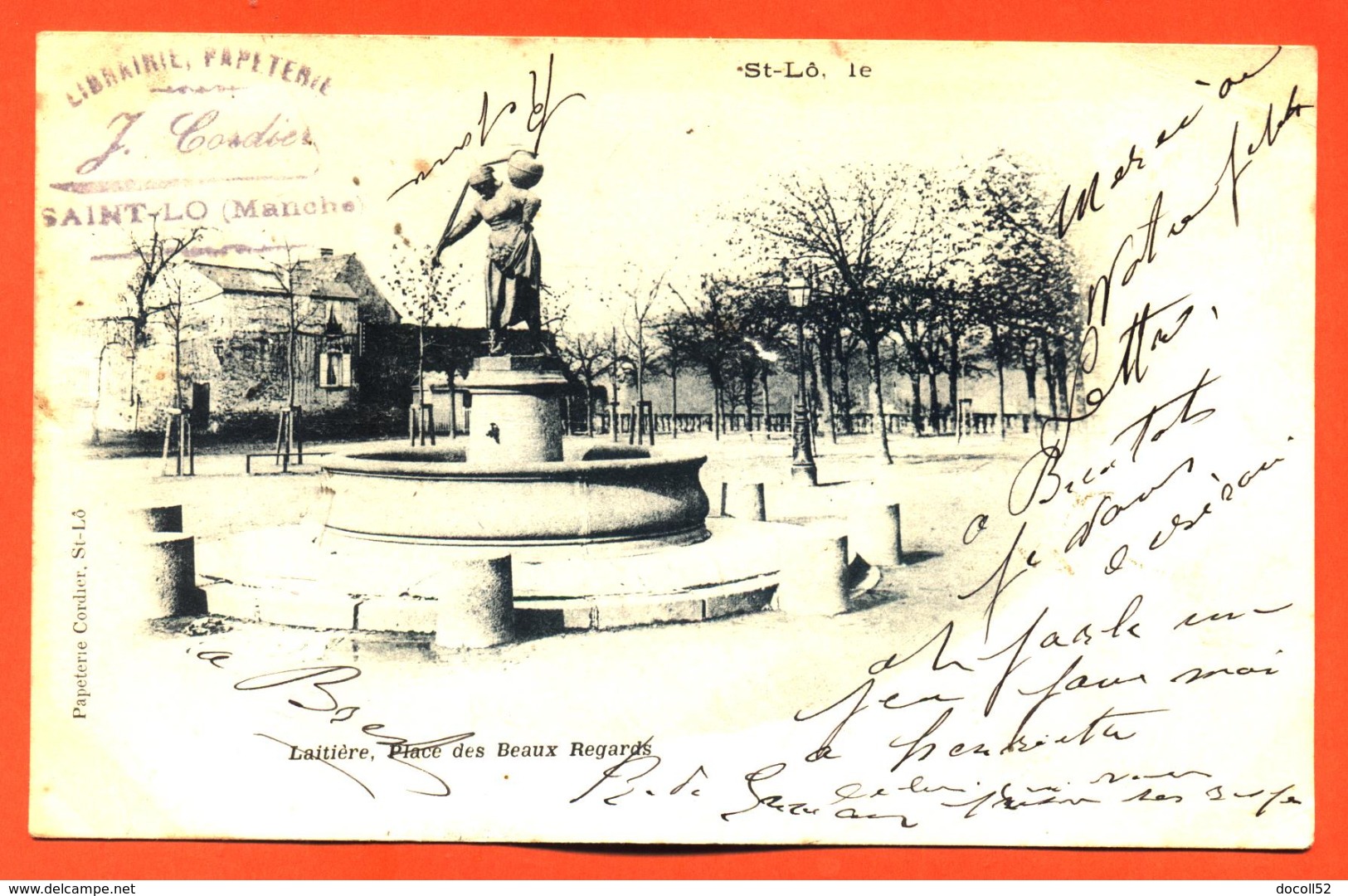 CPA 50 Saint Lo " Laitière , Place Des Beaux Regards " Carte Precurseur 1901 - Saint Lo