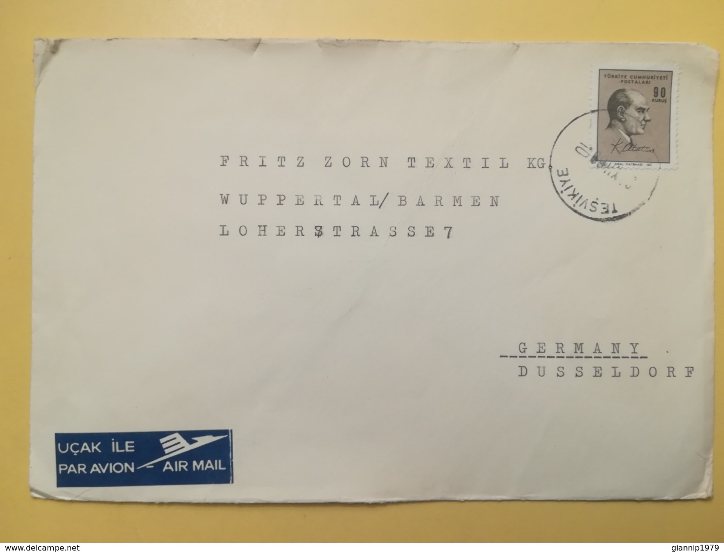 1969 BUSTA TURCHIA TURKIYE TURKEY BOLLO MUSTAFA KEMAL ATATURK OBLITERE ANNULLO TESVIKIYE PAR AVION AIR MAIL - Briefe U. Dokumente