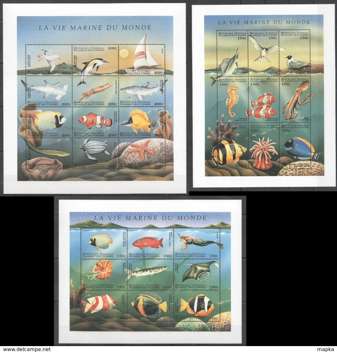 A441 1998 DES COMORES FISH & MARINE LIFE LA VIE MARINE DU MONDE 3SH MNH - Meereswelt