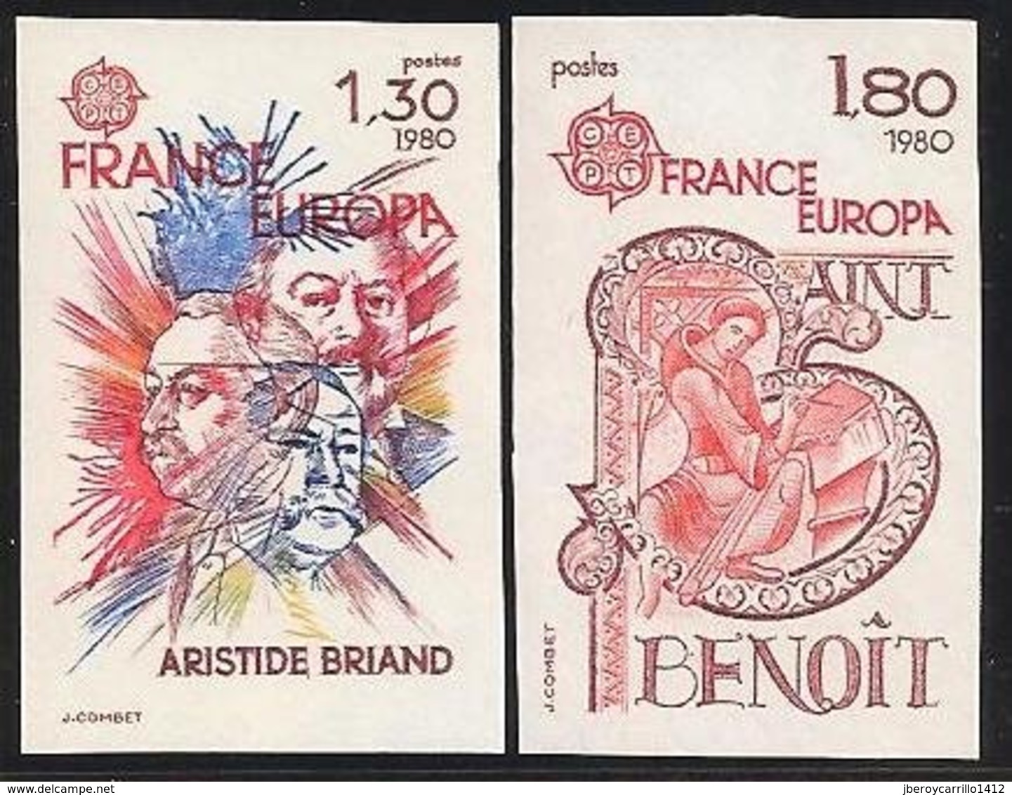 FRANCIA - FRANCE - EUROPA 1980 -  "PERSONAJES  CÉLEBRES " .- SERIE  2 V.- COMPLETA - SIN DENTAR  LUJO (IMPERFORATED) - 1980