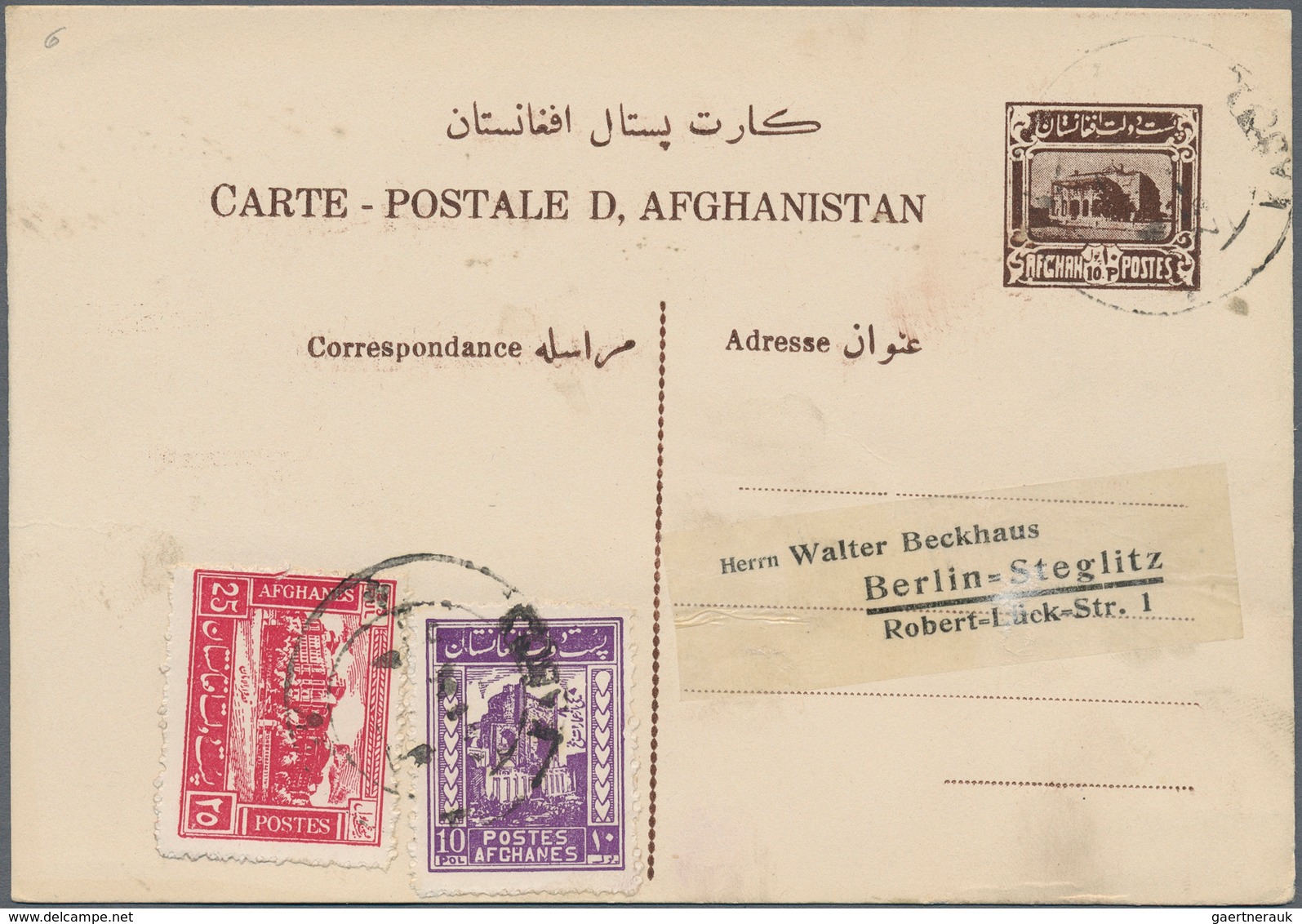 Afghanistan - Ganzsachen: 1921-34: Seven Postal Stationery Cards, From 1921 4p. Blue To 1934 5+5 Pou - Afghanistan
