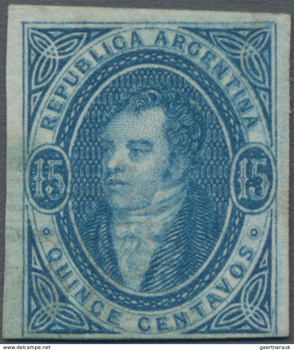 Argentinien: 1864, 15 C Sharp Print Blue, First Print Run Without Perforation, Very Nice Example Wit - Altri & Non Classificati