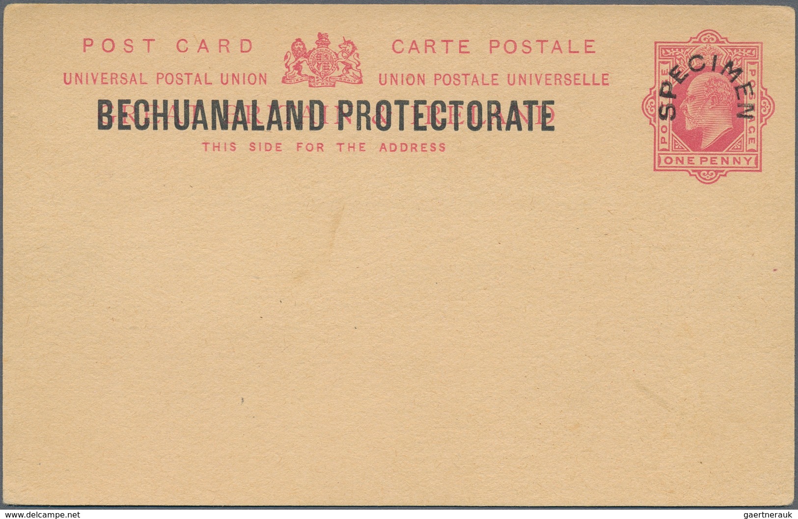 Betschuanaland: From 1887 On (approx). Lot Of 19 Entires Of Which 8 Are SPECIMEN. Diversity: Cards A - 1885-1964 Bechuanaland Protectorate