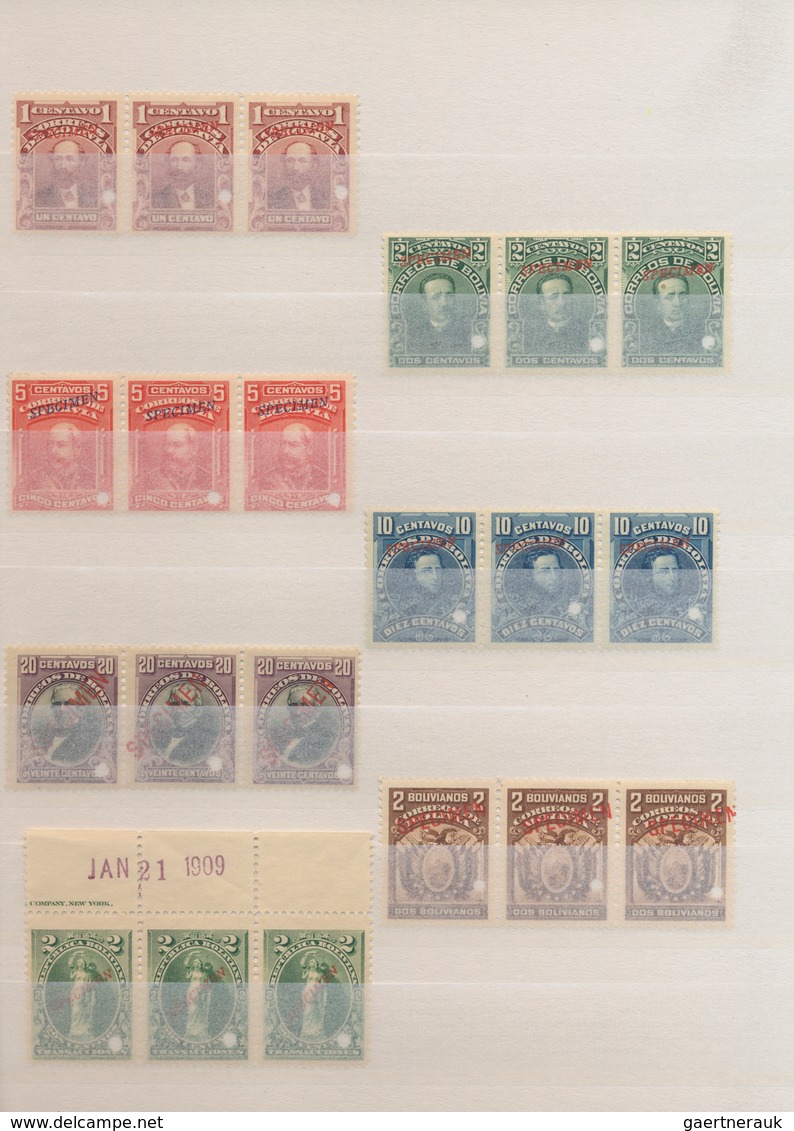 Bolivien: 1901/1935, ABN Specimen Proofs, Collection Of 129 Stamps (43 Different Strips/blocks Of Th - Bolivie