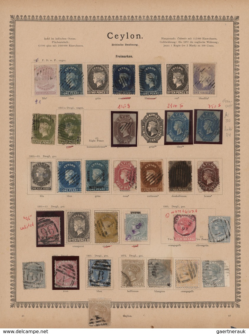 Ceylon / Sri Lanka: 1857/1890, Collection On Album Pages, Including Better Values As Scott  9, 11, 1 - Sri Lanka (Ceylan) (1948-...)