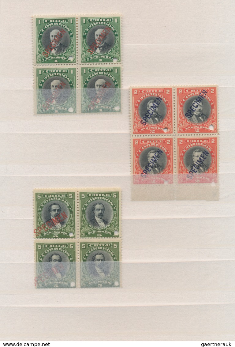 Chile: 1911, ABN Specimen Proofs, Definitives 1c.-5p., Short Set Of 21 Stamps In Blocks Of Four (=84 - Chili