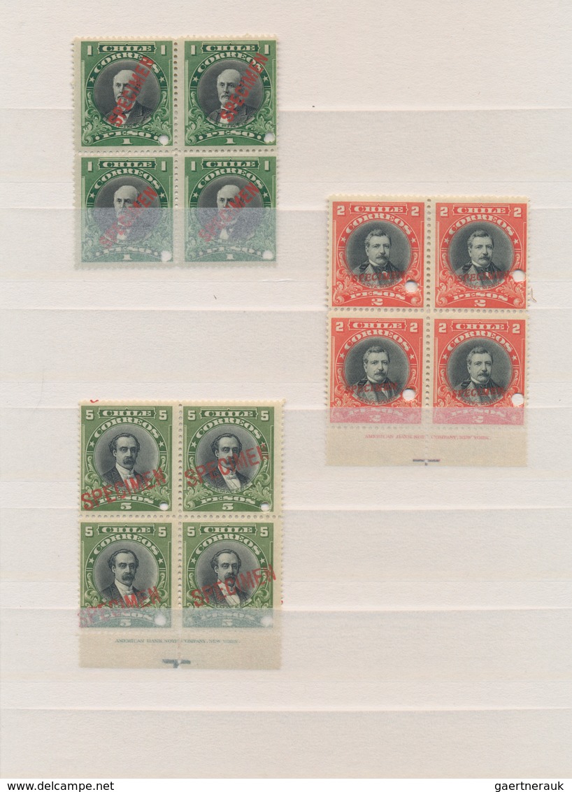 Chile: 1911, ABN Specimen Proofs, Definitives 1c.-5p., Short Set Of 21 Stamps In Blocks Of Four (=84 - Chile