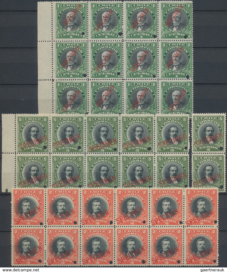 Chile: 1911, ABN Specimen Proofs, Definitives 1c.-5p., Short Set Of 21 Stamps In Blocks Of Twelve (= - Chile