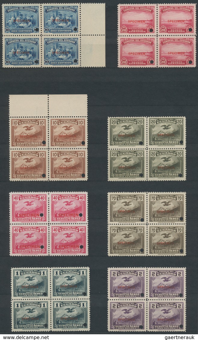 Ecuador: 1904/1952, ABN Specimen Proofs, Collection Of Apprx. 111 Different Blocks Of Four (three St - Equateur