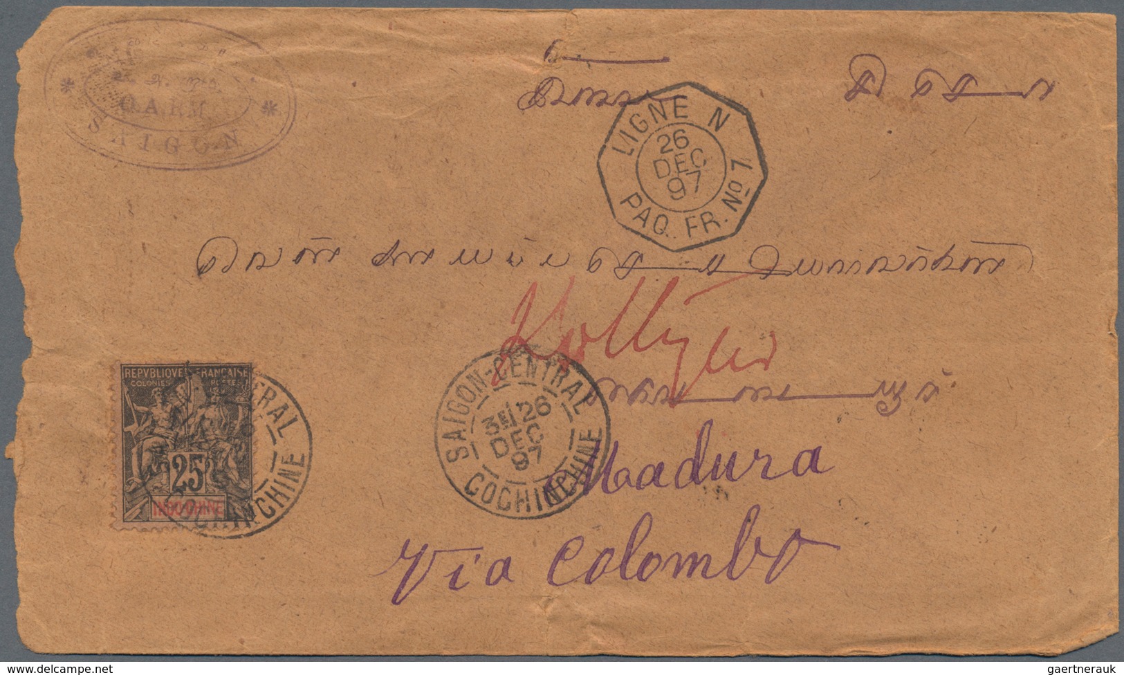 Französisch-Indochina: 1895/1937 (ca.), Collection Of Approx. 130 Covers And Revenue Documents, Incl - Briefe U. Dokumente