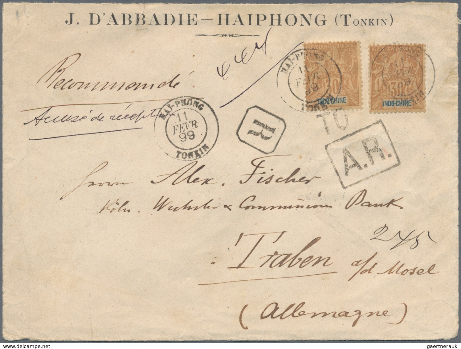 Französisch-Indochina: 1899/1938, Covers (7), Used Stationery (6) Inc. 1899 Registered AR-cover To G - Lettres & Documents
