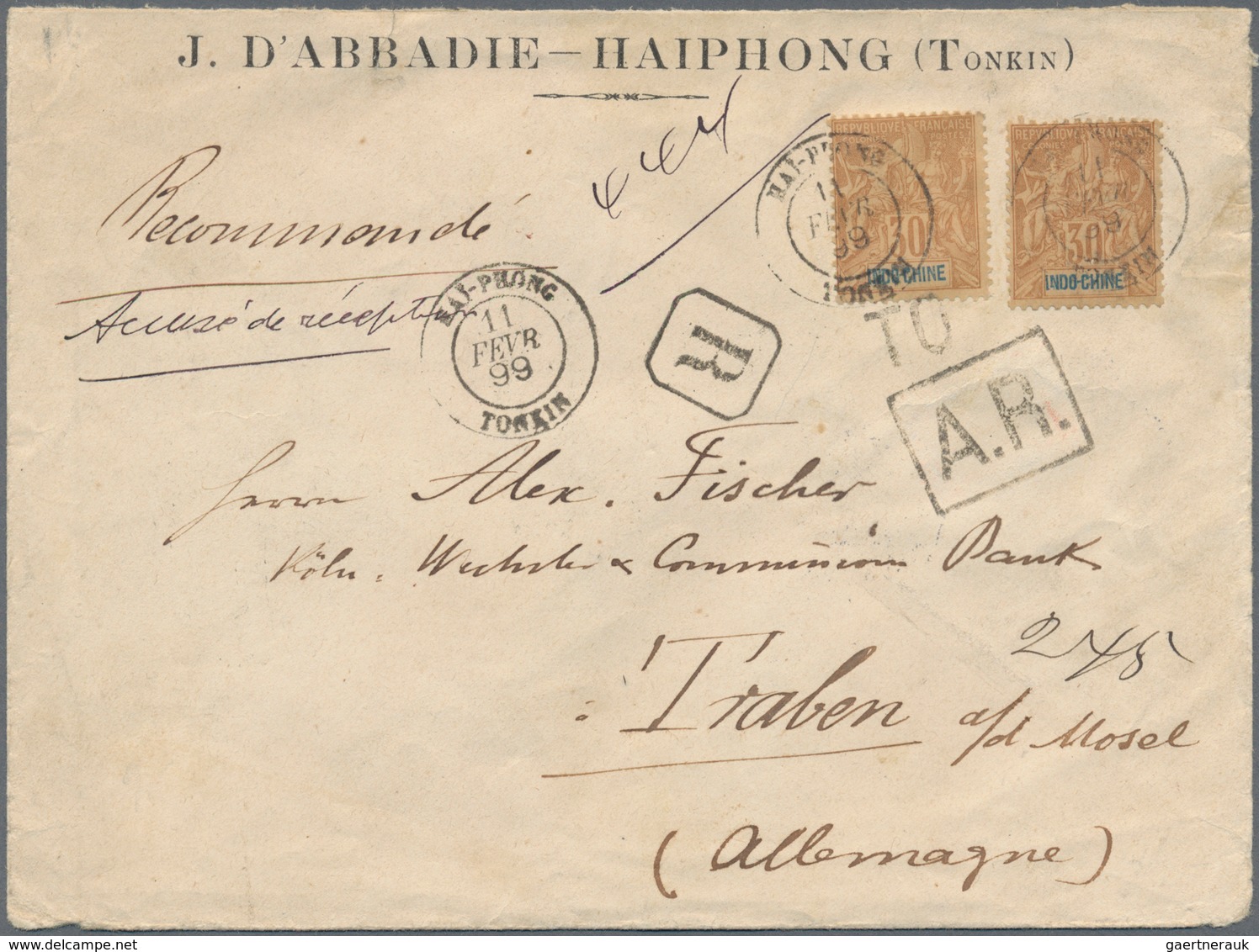 Französisch-Indochina: 1899/1938, Covers (7), Used Stationery (6) Inc. 1899 Registered AR-cover To G - Briefe U. Dokumente