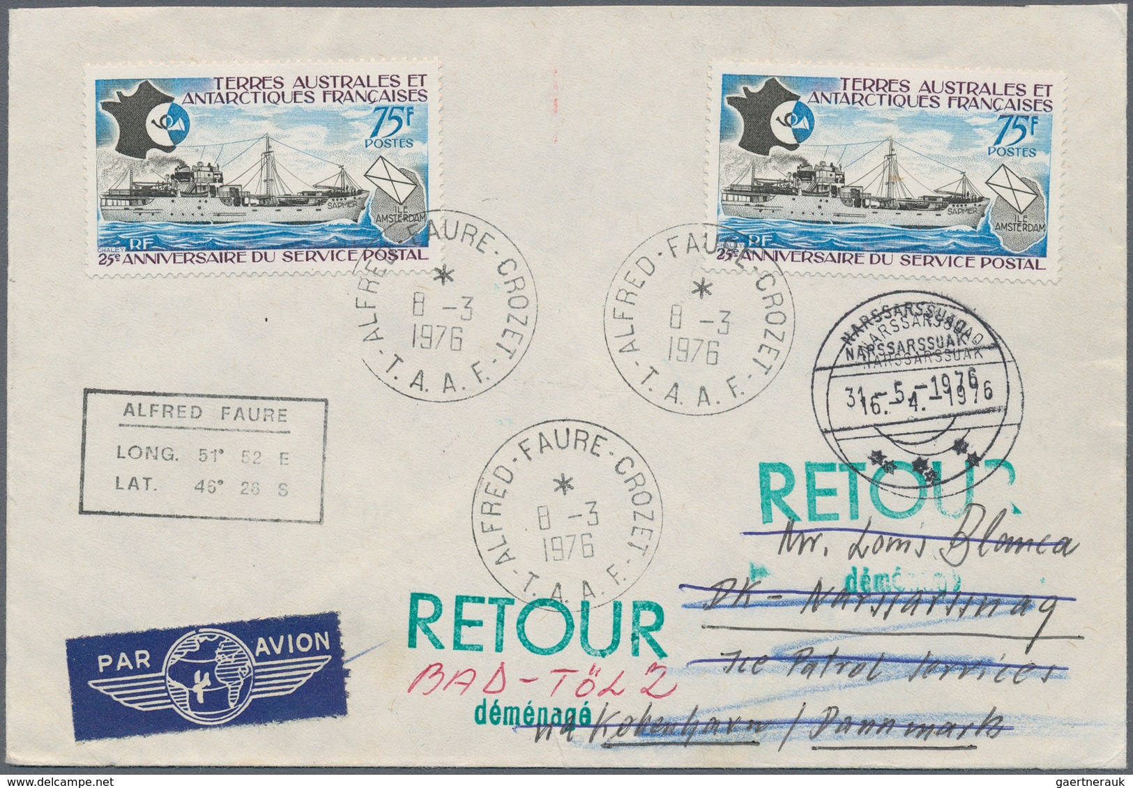 Französische Gebiete in der Antarktis: 1957/1976, lot of seven covers/cards with attractive franking