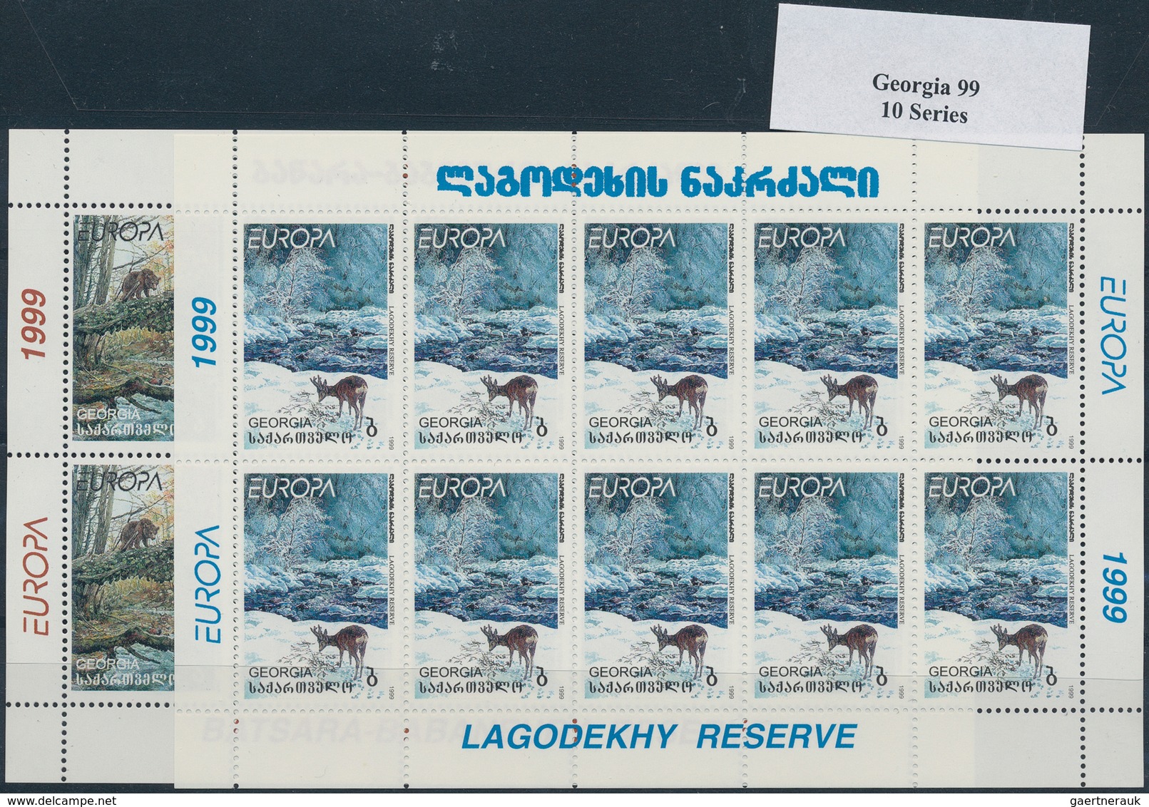 Georgien: 1999, Europa (National Parks: Deer & Bear ), 93 Pairs Of Two Minautre Sheets With 10 Stamp - Georgia