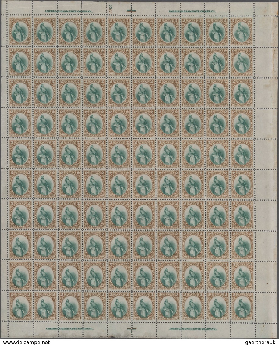 Guatemala: 1881, 2 C. Small Quetzal In Two Complete Sheets Of 100 Pieces Each With Different Positio - Guatemala