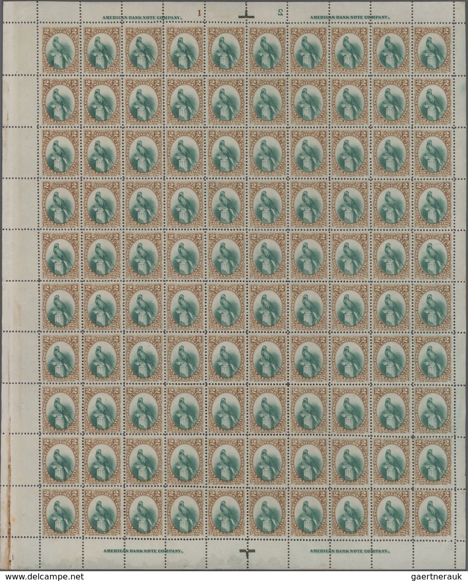 Guatemala: 1881, 2 C. Small Quetzal In Two Complete Sheets Of 100 Pieces Each With Different Positio - Guatemala