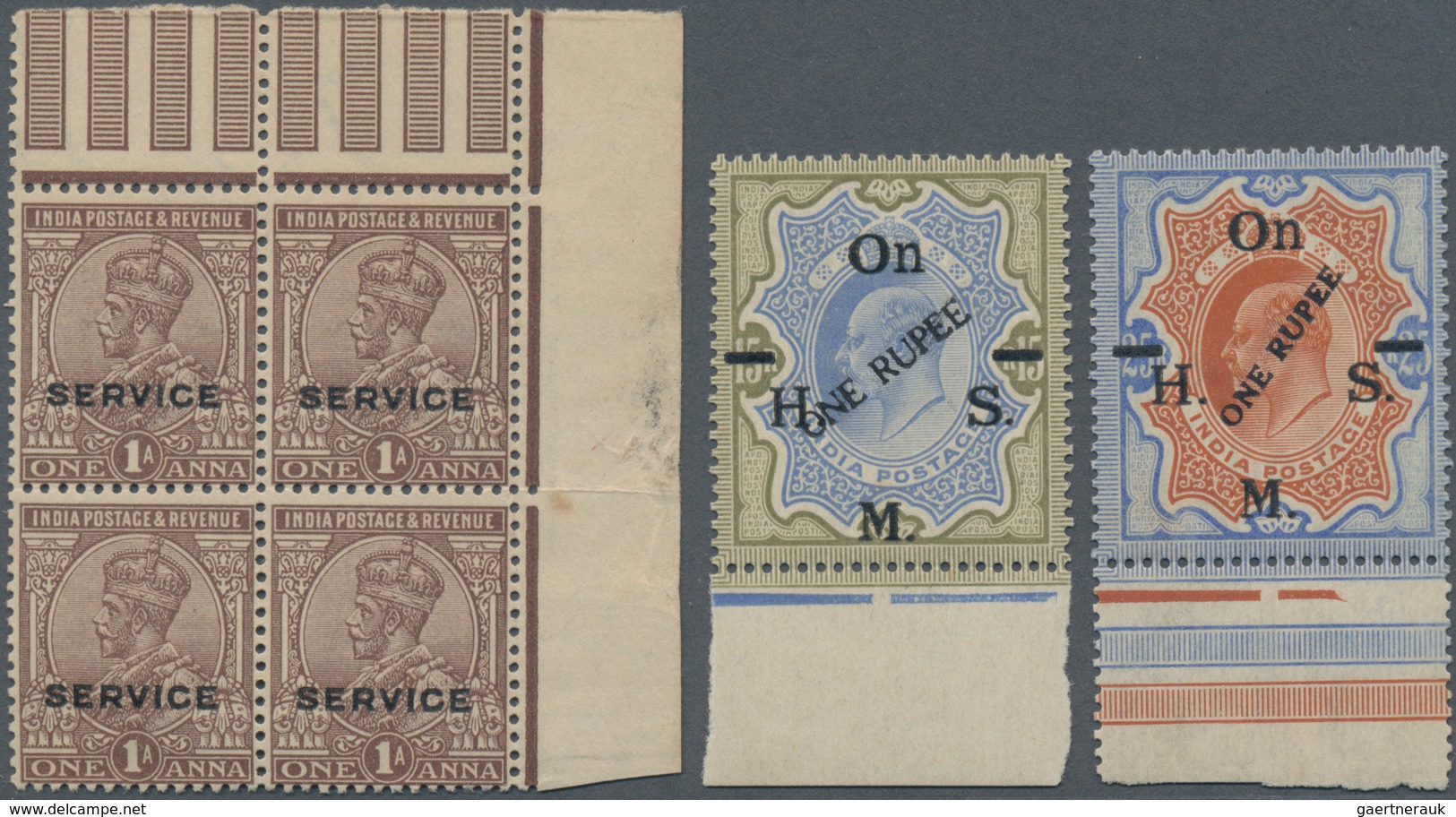 Indien - Dienstmarken: 1922-25, Six Stamps Showing Shiny TRIAL Overprint, With 1922 KGV. 1a. Top Rig - Timbres De Service