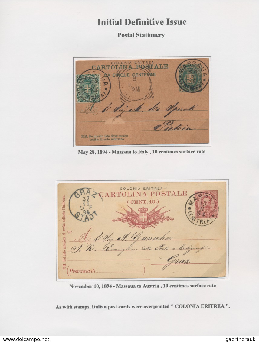 Italienisch-Eritrea: 1894/1940, Collection Of Apprx. 77 Covers/cards On Written Up Album Pages, Show - Erythrée