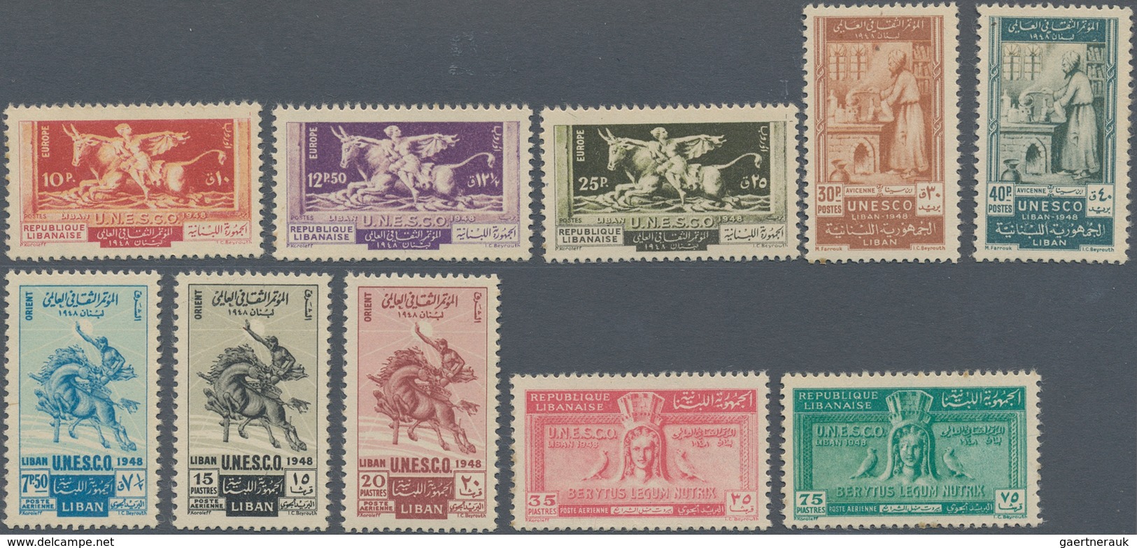 Libanon: 1948, UNSECO, Set Of Ten Values MNH (some Toned Perfs) Plus The Souvenir Sheet. Michel Nos. - Libanon