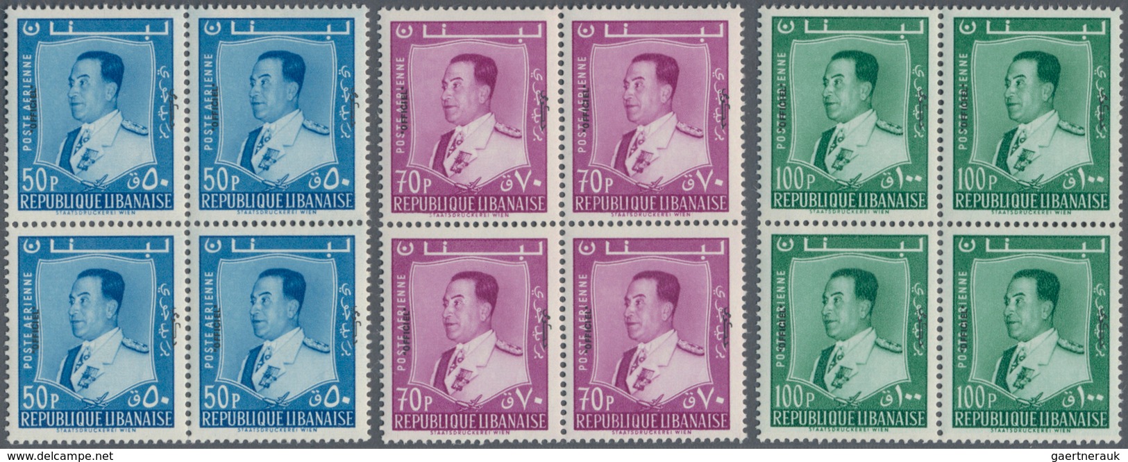 Libanon: 1960. Complete Set "President Fuad Chehab" (9 Values) In Blocks Of 4. Each Stamp Overprinte - Libanon