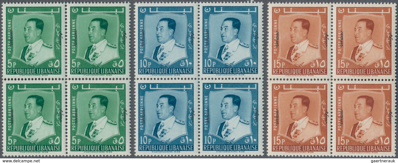 Libanon: 1960. Complete Set "President Fuad Chehab" (9 Values) In Blocks Of 4. Each Stamp Overprinte - Liban