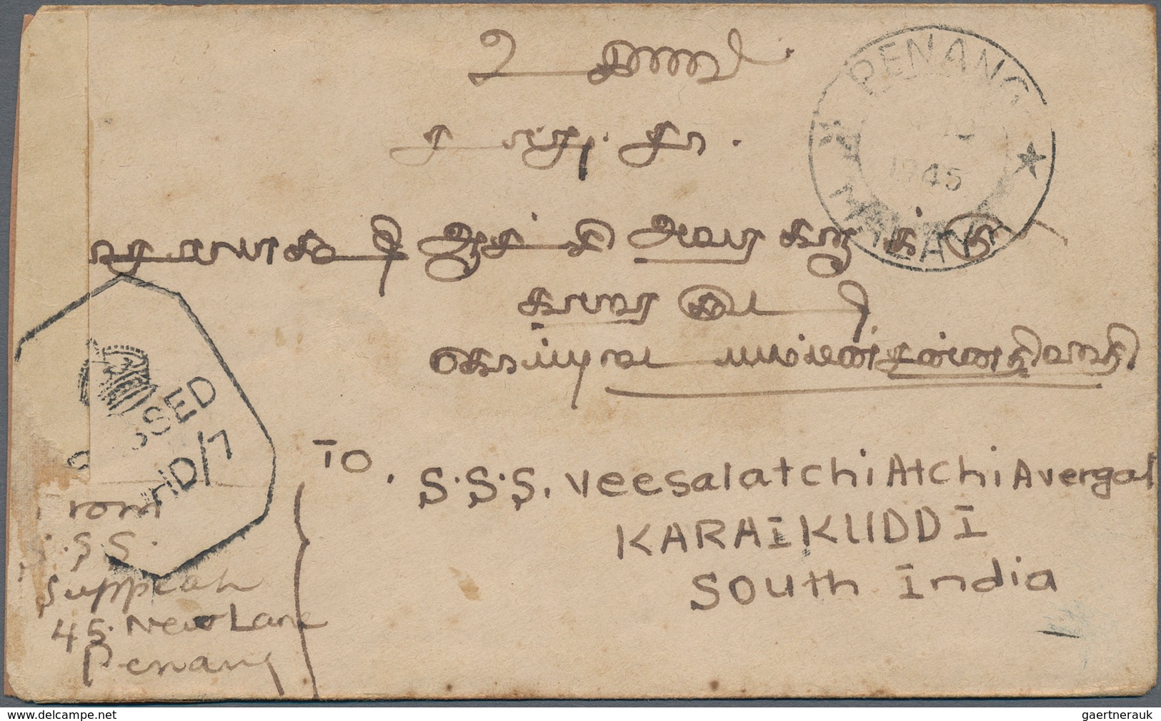 Malaiische Staaten - Straits Settlements: 1945 (Sep./Oct.) Stampless Period: Four Covers Sent To Ind - Straits Settlements