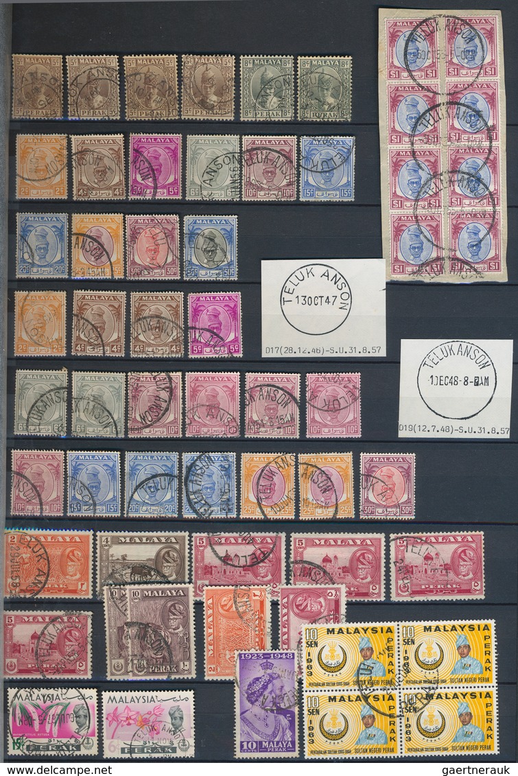 Malaiische Staaten: 1880/1990 (ca.), POSTMARKS OF MALAYSIA, deeply specialised collection in five al